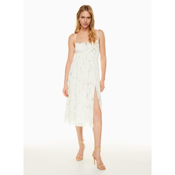 WILFRED Aritzia  Genoa White Floral Maxi Spaghetti Strap Midi  Dress  M Medium - Picture 1 of 11